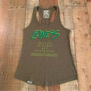 Kamakazee womens lioness because unicorns are overrated funny green tank top -S